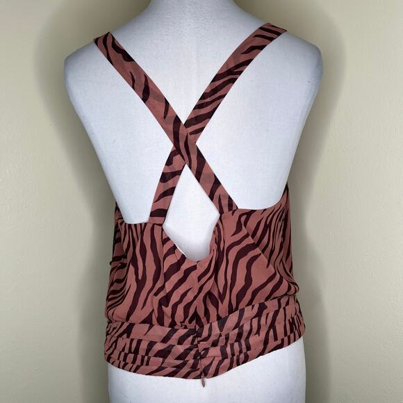 ASTR The Label Cross Back Tank Top XL Zebra Animal Print Pleated Pink Brown NEW - Picture 5 of 12